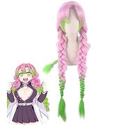 Kanroji Mitsuri Cosplay perruque Anime démon Slayer: Kimetsu No Yaiba femmes vert rose coloré cheveux tresses cheveux + casquette de perruque gratuite 594