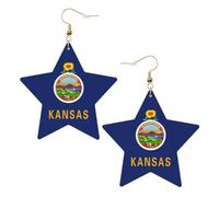 Kansas State Flag Boucles d'oreilles en cuir en forme d'étoile Accessoires de mode légers festivals fêtes vie quotidienne, One Size, Cuir, Pas de pierre précieuse