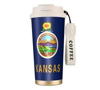 Kansas State Flag Bouteilles d'eau isothermes en acier inoxydable pour homme et femme avec couvercle à pailles, anti-fuite, blanc