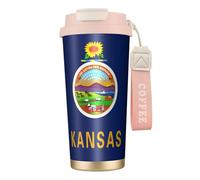 Kansas State Flag Bouteilles d'eau isothermes en acier inoxydable pour homme et femme avec couvercle à pailles anti-fuite Rose