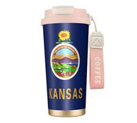 Kansas State Flag Bouteilles d'eau isothermes en acier inoxydable pour homme et femme avec couvercle à pailles anti-fuite Rose