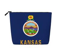 Kansas State Flag Faux Chanvre Trousse de maquillage Grande capacité Organiseur de voyage pour voyage d'affaires et usage quotidien