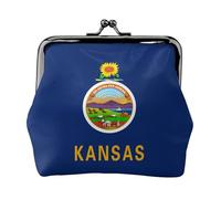 Kansas State Flag Printed Microfiber PU Leather Wallet Kiss Lock Mini Pouch for Lipstick Key Change Organization