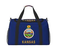 Kansas State Sac de nuit imprimé drapeau Sac de week-end Sac à main Sac de yoga Sac de sport Sac de sport Sac de sport Sac pour articles personnels pour Audlts, Noir , Taille unique