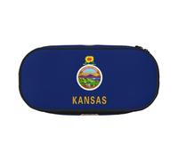 Kansas State Trousse à crayons avec imprimé drapeau de l'État du Kansas Fournitures de bureau Unisexe Accessoire adapté à toutes les occasions, Noir/blanc, One Size, Mignon