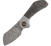 Kansept Pluto - Damascus with Stonewashed Titanium, Shred Carbon Fiber handle K3129A3