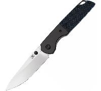 Kansept Warrior Lame Drop Point D2 Stonewashed Mitre en Aluminium Anodisé Noir + G10 Noir et Bleu