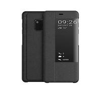 KANSI Coque Compatible pour Huawei Mate 20 Pro, Smart View Flip Faux Cuir Coque + Protection Ecran - Noir