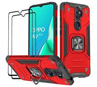 KANSI Coque Compatible pour Oppo A9 2020 / A5 2020, Verre Trempé [2 Pièces] Housse TPU Silicone Rotation 360° Aimant Anneau Support Double Défense Protection Etui pour Oppo A9 2020/A5 2020 - Rouge