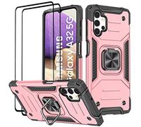 KANSi Coque Compatible pour Samsung Galaxy A32 5G, Verre Trempé [2 Pièces] Housse TPU Silicone Rotation 360° Aimant Anneau Support Double Défense Protection Etui pour Samsung A32 5G - Or Rose