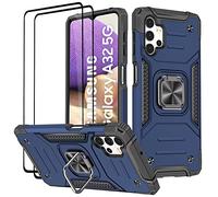 KANSi Coque Compatible pour Samsung Galaxy A32 5G, Verre Trempé [2 Pièces] Housse TPU Silicone Rotation 360° Aimant Anneau Support Double Défense Protection Etui pour Samsung A32 5G - Bleu