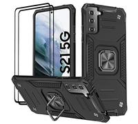 KANSi Coque Compatible pour Samsung Galaxy S21 5G, Protection Écran [2 Pièces] Housse TPU Silicone Rotation 360° Aimant Anneau Support Double Défense Protection Etui pour Samsung S21 5G - Noir
