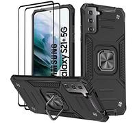 KANSi Coque Compatible pour Samsung Galaxy S21+ / S21 Plus 5G, Housse TPU Silicone Rotation 360° Aimant Anneau Support Double Défense Protection Etui - Noir