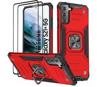 KANSi Coque Compatible pour Samsung Galaxy S21+ / S21 Plus 5G, Protection Écran [2 Pièces] Housse TPU Silicone Rotation 360° Aimant Anneau Support Double Défense Protection Etui - Rouge