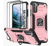 KANSi Coque Compatible pour Samsung Galaxy S21+ / S21 Plus 5G, Protection Écran [2 Pièces] Housse TPU Silicone Rotation 360° Aimant Anneau Support Double Défense Protection Etui - Or Rose
