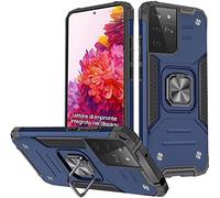 KANSi Coque Compatible pour Samsung Galaxy S21 Ultra 5G, Housse TPU Silicone Rotation 360° Aimant Anneau Support Double Défense Protection Etui - Bleu