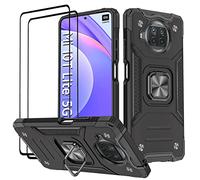 KANSI Coque Compatible pour Xiaomi Mi 10T Lite 5G, Verre Trempé [2 Pièces] Housse TPU Silicone Rotation 360° Aimant Anneau Support Double Défense Protection Etui pour Mi 10T Lite 5G - Noir