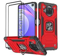 KANSI Coque Compatible pour Xiaomi Mi 10T Lite 5G, Verre Trempé [2 Pièces] Housse TPU Silicone Rotation 360° Aimant Anneau Support Double Défense Protection Etui pour Mi 10T Lite 5G - Rouge
