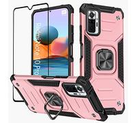KANSI Coque Compatible pour Xiaomi Redmi Note 10 Pro, Verre Trempé + Housse TPU Silicone Rotation 360° Aimant Anneau Support Double Défense Protection Etui pour Redmi Note 10 Pro - Or Rose