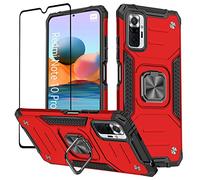 KANSi Coque Compatible pour Xiaomi Redmi Note 10 Pro, Verre Trempé + Housse TPU Silicone Rotation 360° Aimant Anneau Support Double Défense Protection Etui pour Redmi Note 10 Pro - Rouge