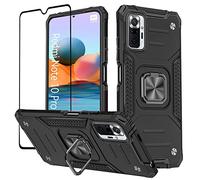 KANSi Coque Compatible pour Xiaomi Redmi Note 10 Pro, Verre Trempé + Housse TPU Silicone Rotation 360° Aimant Anneau Support Double Défense Protection Etui pour Redmi Note 10 Pro - Noir
