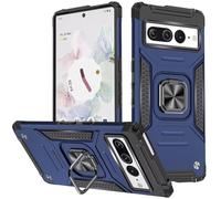 KANSi Coque pour Google Pixel 7 Pro, Housse TPU Silicone Rotation 360° Aimant Anneau Support Double Défense Protection Etui - Bleu