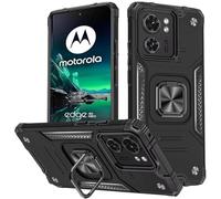 KANSi Coque pour Motorola Moto Edge 40 Neo, Housse TPU Silicone Rotation 360° Aimant Anneau Support Double Défense Protection Etui - Noir