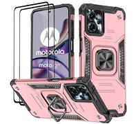 KANSi Coque pour Motorola Moto G13 / G23 / G53, Verre Trempé [2 Pièces] + Housse TPU Silicone Rotation 360° Aimant Anneau Support Double Défense Protection Etui - Or Rose