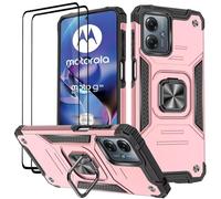 KANSi Coque pour Motorola Moto G54, Verre Trempé [2 Pièces] + Housse TPU Silicone Rotation 360° Aimant Anneau Support Double Défense Protection Etui - Or Rose