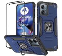 KANSi Coque pour Motorola Moto G54, Verre Trempé [2 Pièces] + Housse TPU Silicone Rotation 360° Aimant Anneau Support Double Défense Protection Etui - Bleu