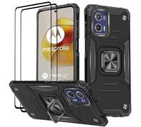 KANSi Coque pour Motorola Moto G73 / G73 5G, Verre Trempé [2 Pièces] + Housse TPU Silicone Rotation 360° Aimant Anneau Support Double Défense Protection Etui - Noir