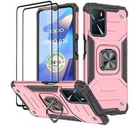 KANSi Coque pour Oppo A16 / A16S / A54S, Verre Trempé [2 Pièces] + Housse TPU Silicone Rotation 360° Aimant Anneau Support Double Défense Protection Etui - Or Rose