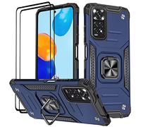 KANSi Coque pour Xiaomi Redmi Note 11 Pro/Note 11 Pro 5G, Verre Trempé [2 Pièces] + Housse TPU Silicone Rotation 360° Aimant Anneau Support Double Défense Protection Etui - Bleu