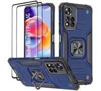 KANSi Coque pour Xiaomi Redmi Note 11 Pro Plus/Redmi Note 11 Pro+, Verre Trempé [2 Pièces] + Housse TPU Silicone Rotation 360° Aimant Anneau Support Double Défense Protection Etui - Bleu