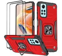 KANSi Coque pour Xiaomi Redmi Note 12 Pro 4G / Redmi Note 11 Pro 5G/4G, Verre Trempé [2 Pièces] + Housse TPU Silicone Rotation 360° Aimant Anneau Support Double Défense Protection Etui - Rouge