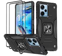KANSi Coque pour Xiaomi Redmi Note 12 Pro 5G / Poco X5 Pro 5G, Verre Trempé [2 Pièces] + Housse TPU Silicone Rotation 360° Aimant Anneau Support Double Défense Protection Etui - Noir