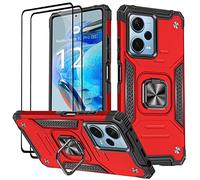 KANSi Coque pour Xiaomi Redmi Note 12 Pro 5G / Poco X5 Pro 5G, Verre Trempé [2 Pièces] + Housse TPU Silicone Rotation 360° Aimant Anneau Support Double Défense Protection Etui - Rouge