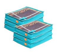 KANUSHI® Lot de 6 housses de sari transparentes avec fermeture éclair en acier inoxydable Motif floral Vert clair Taille L
