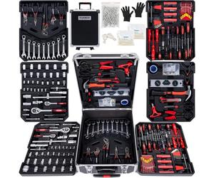 KANWOD Valise a Outils 1000 Pièces, Caisse a Outil Complete, Boite a Outils Portable avec Roulettes, Mallette en Aluminium, Kit Outils Bricolage pour Hobby et Travaux Domestiques