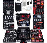 KANWOD Valise a outils 1500 pièces, Kit Bricolage pour Hobby et Travaux Domestiques, Mallette en Aluminium, Caisse a outils pour atelier, maison, Inclus clés à molette, marteau