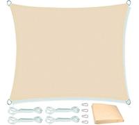 Kanwod Voile d'ombrage 4x4m imperméable, marquise à corde pour balcon et terrasse, protection UV, cordes de fixation incluses, beige