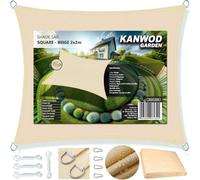 KANWOD Voile d'ombrage Rectangulaire, 2 x 2 m, Imperméable, Protection UV, Tissu 180 g/m², Toile d'ombrage Extérieure pour Balcon, Terrasse et Jardin, Beige
