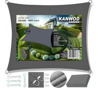 KANWOD Voile d'ombrage Rectangulaire, 2 x 2 m, Imperméable, Protection UV, Tissu 180 g/m², Toile d'ombrage Extérieure pour Balcon, Terrasse et Jardin, Gris