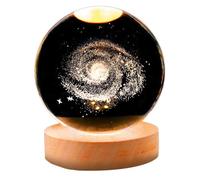 Kanylavy Veilleuse Couleur Cristal avec Boule de Cristal SculptéE à L'IntéRieur, Ornement, Cadeau éToilé avec Base en Bois, Galaxie