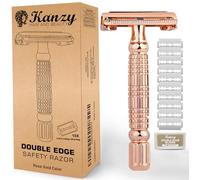 Kanzy Rasoir de Sureté Femme Or Rose Ecologique Reutilisable Traditionnel Rasoir Femme en Métal, Manuel Rasoir de Sécurité Papillon pour Visage et Corps