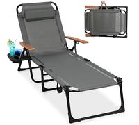 KaO0YaN Chaise de Jardin Pliable avec Dossier réglable, Oreiller, Chaise Longue avec Toit, Porte-gobelet pour Le Jardin, Charge maximale : 150 kg (Gris)