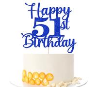 Kaoenla Décoration de gâteau d'anniversaire « Happy 51st Birthday », « Hello 51 », Cheers to 51 Years, 51e anniversaire / 51 ans (bleu)