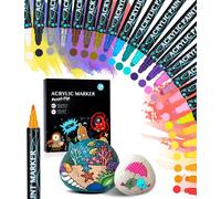Kaojl-24 Couleurs Feutre Acrylique,Marqueur Peinture Acrylique Double Pointe,Feutre Coloriage Stylo Aquarelle Brush Pen,Marqueur Acrylique Pour Peinture Rupestre,Bricolage,Céramique,Verre,Toile,Bois,