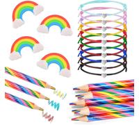 Kaojl-30 Pcs Ensemble Gomme Crayon Série Rainbow,10 Crayons De Couleur Arc-En-Ciel,10 Gommes Arc-En-Ciel,10 Bracelets En Corde De C?Ur Réglables,Pour Écoles,Croquis,Bureau,Enfants,Garçons Et Filles