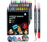 Kaojl-36 Couleurs Feutre Acrylique,Marqueur Peinture Acrylique Double Pointe,Feutre Coloriage Stylo Aquarelle Brush Pen,Marqueur Acrylique Pour Peinture Rupestre,Bricolage,Céramique,Verre,Toile,Bois,